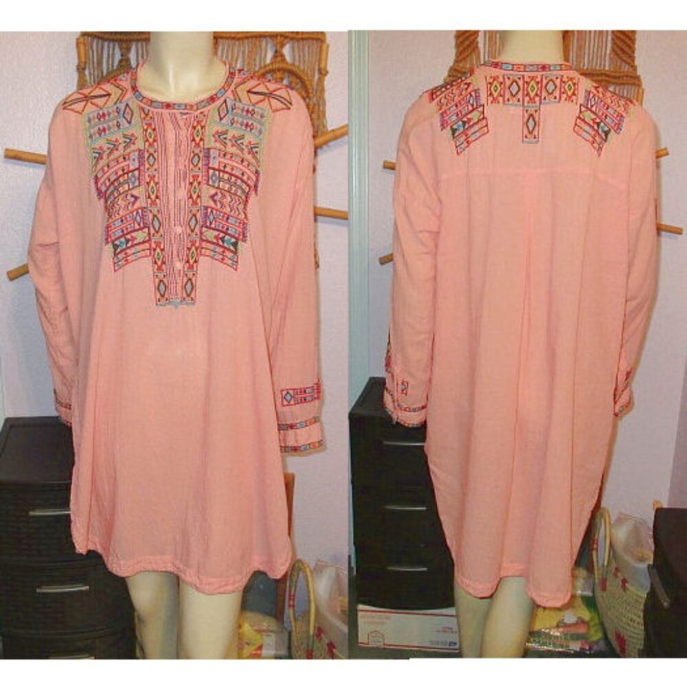 Johnny Was Biya Tunic Top Size 1X Embroidered Cotton Rhea Peasant Boho EUC